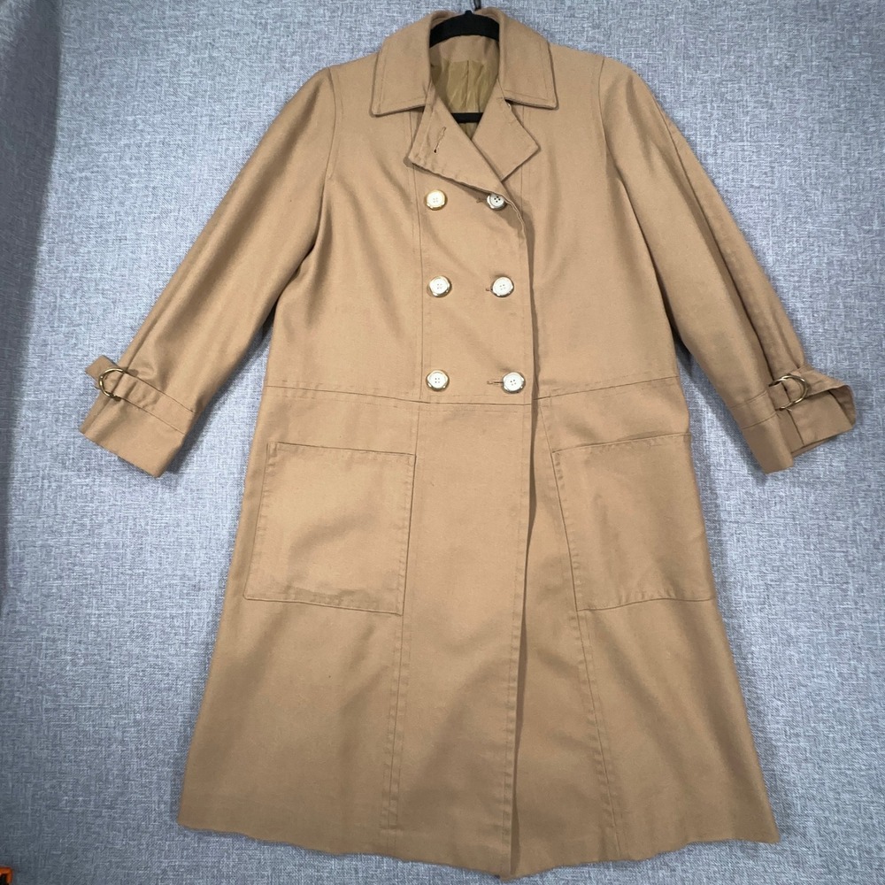 Vintage 70s Jerold Trench Coat Womens M Measured Double Breasted Academia Preppy